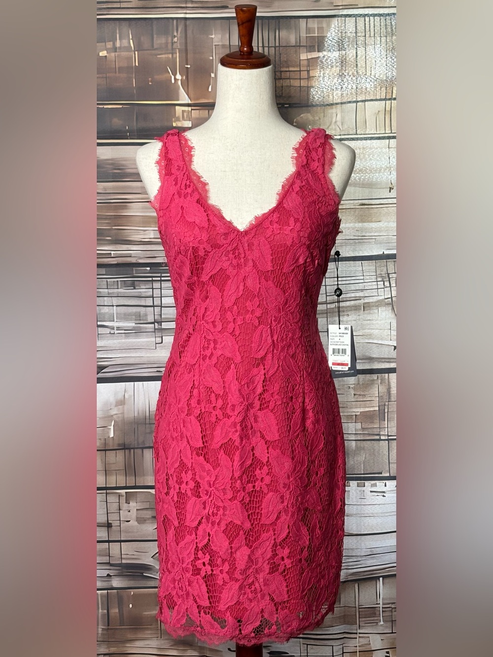 Adrianna Papell NWT Peony Pink Eyelash Lace Sleeveless Cocktail Dress Size 4